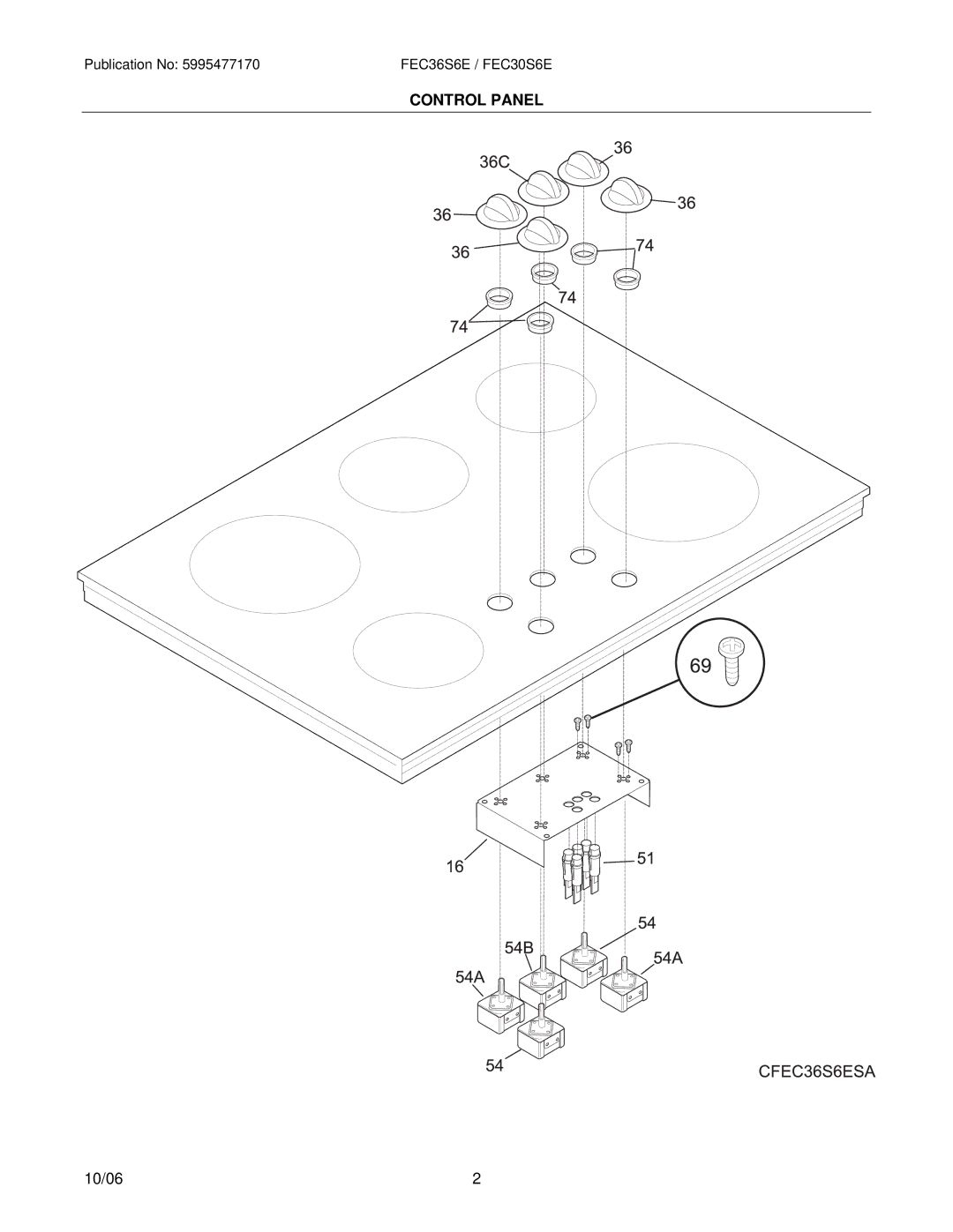 Electrolux FEC36S6E / FEC30S6E installation instructions Control Panel 