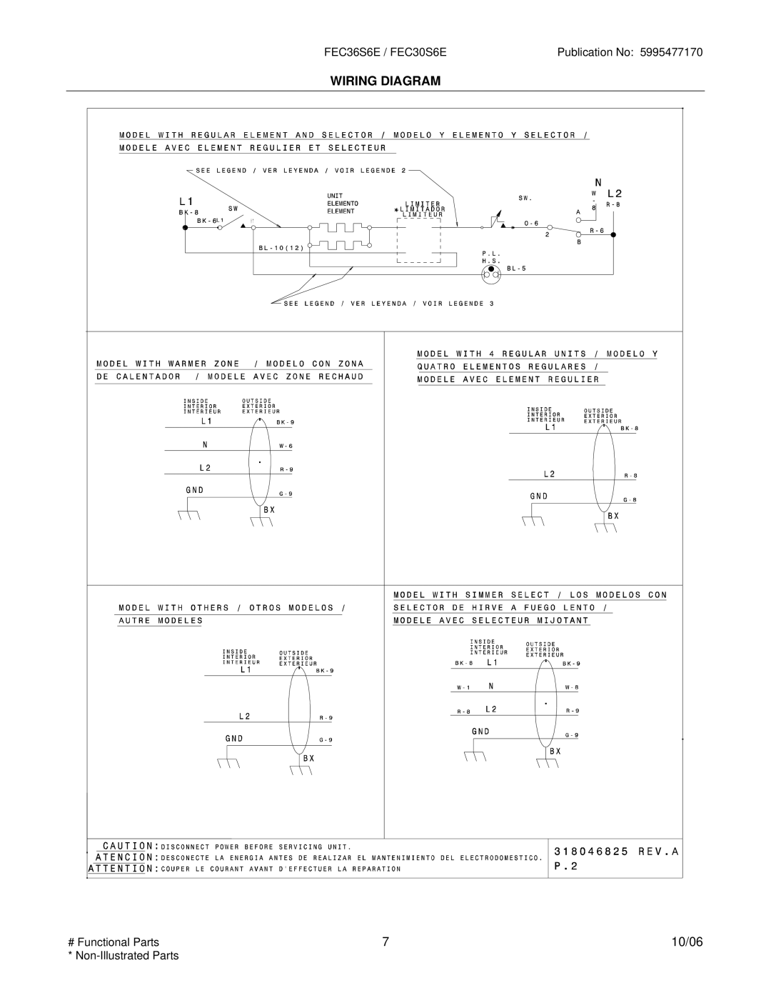 Electrolux FEC36S6E / FEC30S6E installation instructions Wiring Diagram 