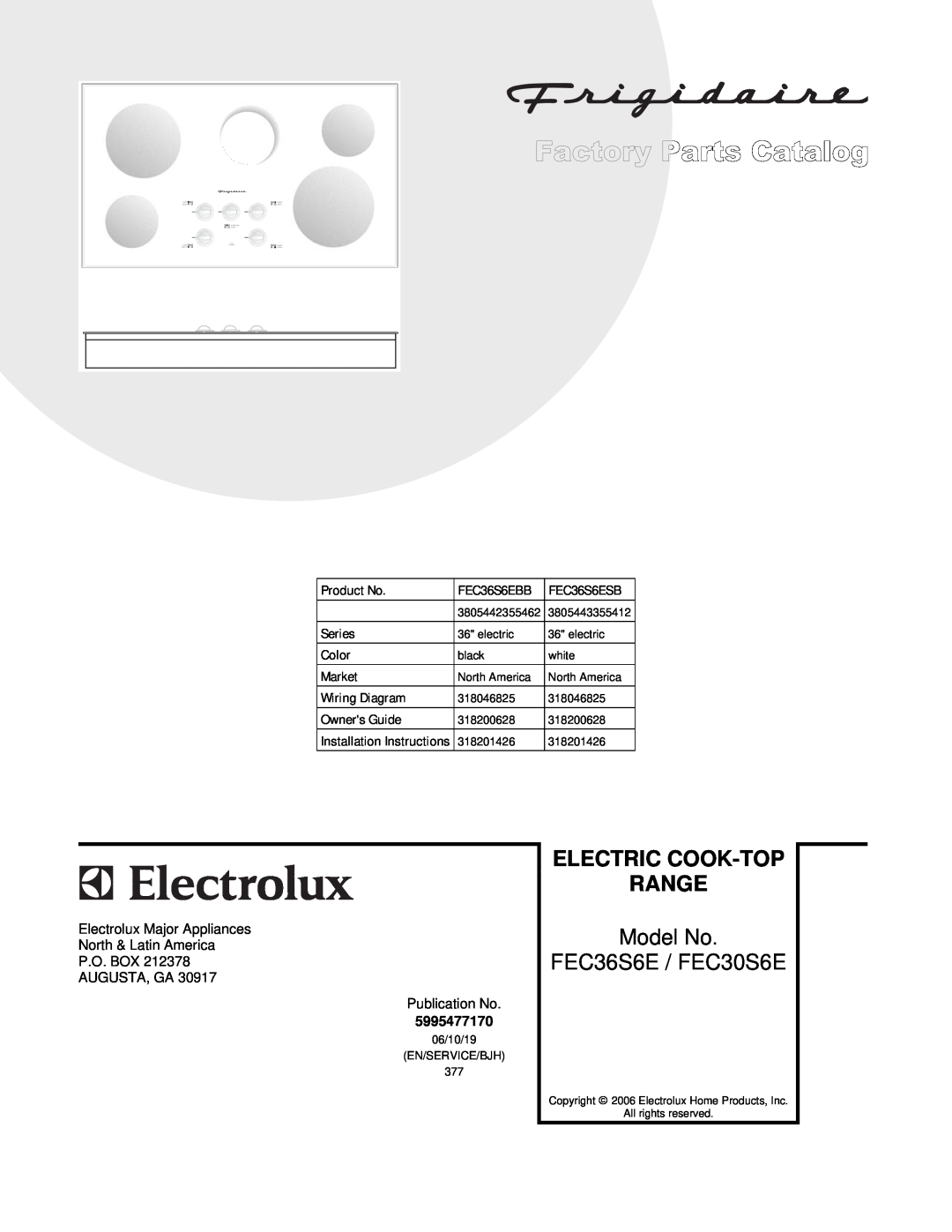 Electrolux FEC36S6E / FEC30S6E installation instructions Product No, FEC36S6EBB, FEC36S6ESB, Series, Color, Market, Range 