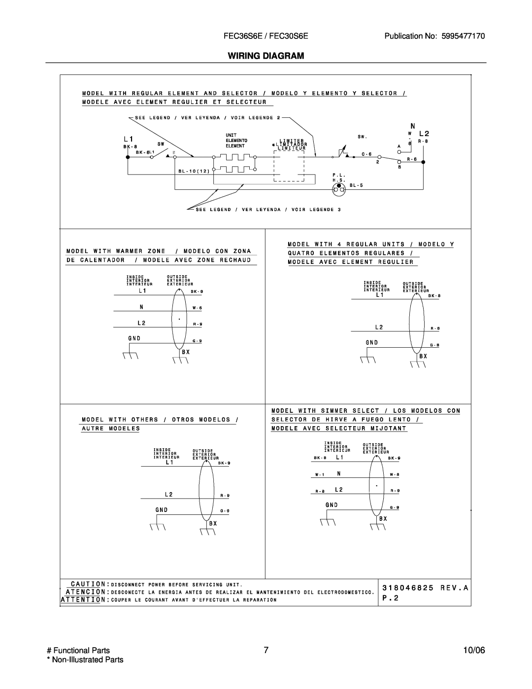 Electrolux FEC36S6E / FEC30S6E installation instructions Wiring Diagram, 10/06 