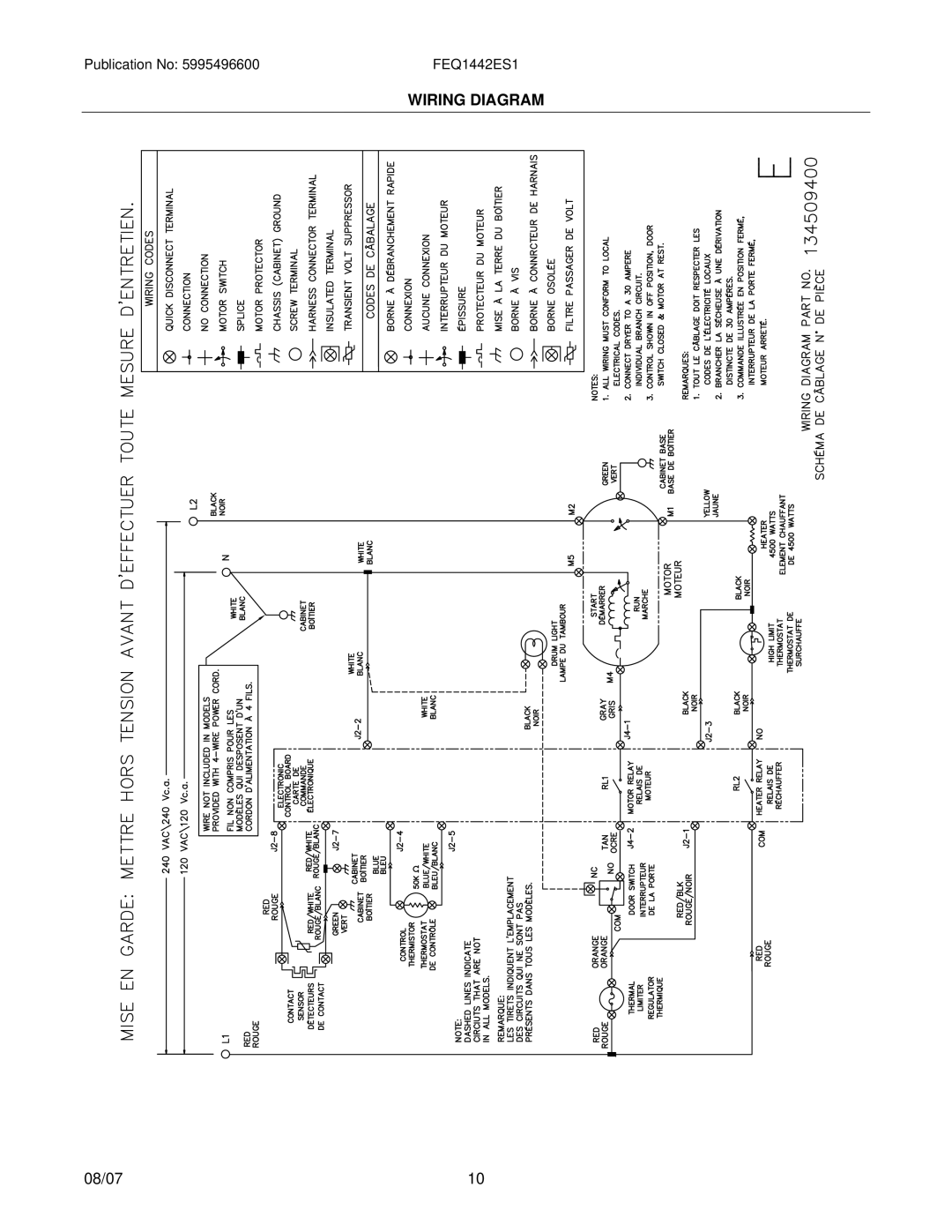 Electrolux FEQ1442E installation instructions Wiring Diagram 