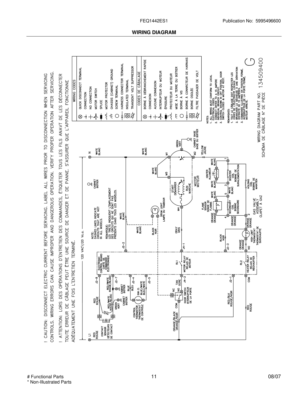 Electrolux FEQ1442E installation instructions Wiring Diagram 