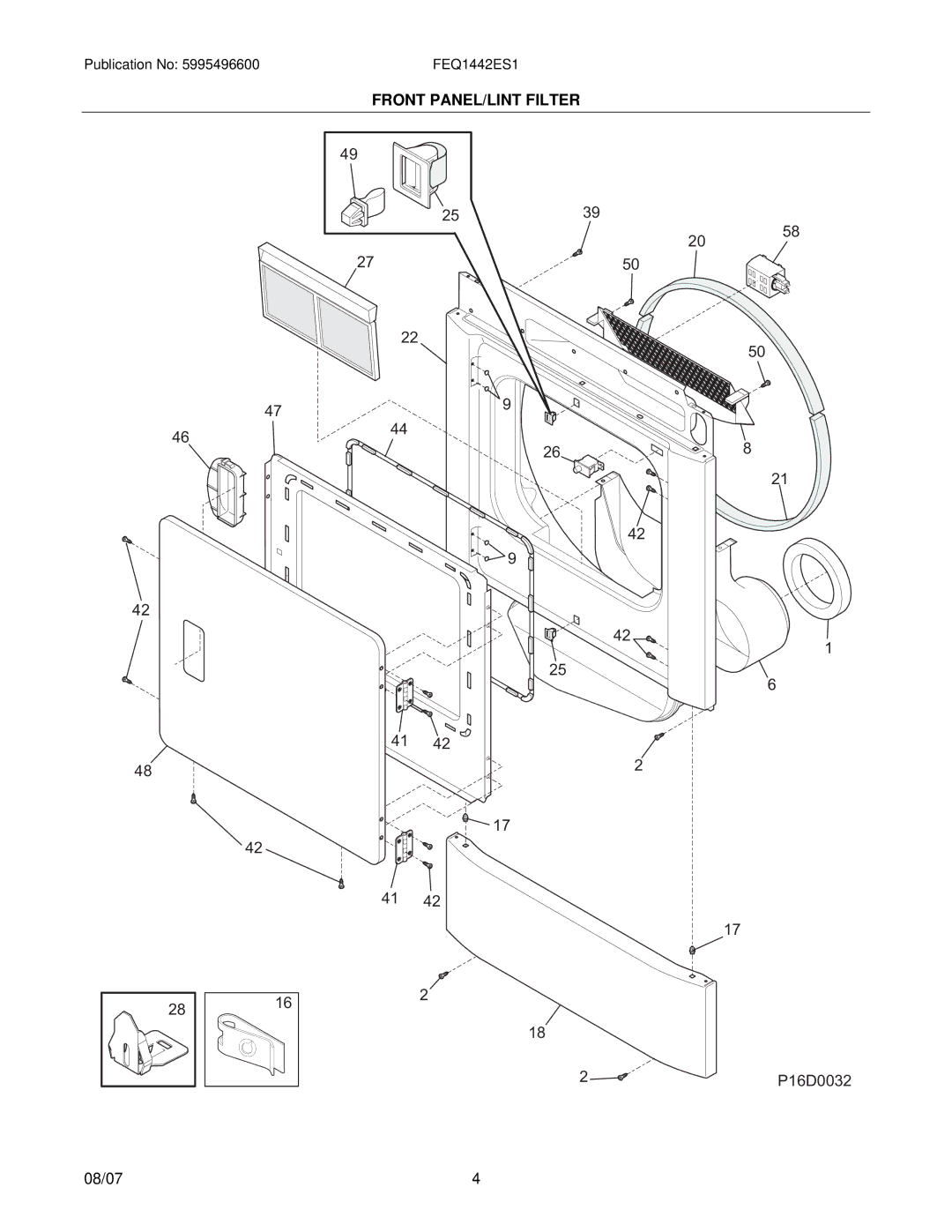 Electrolux FEQ1442E installation instructions Front PANEL/LINT Filter 