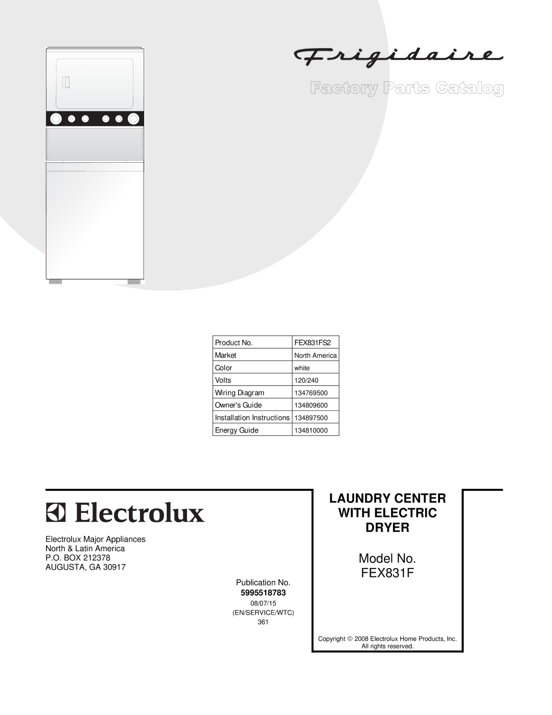 Electrolux FEX831F installation instructions Laundry Center 