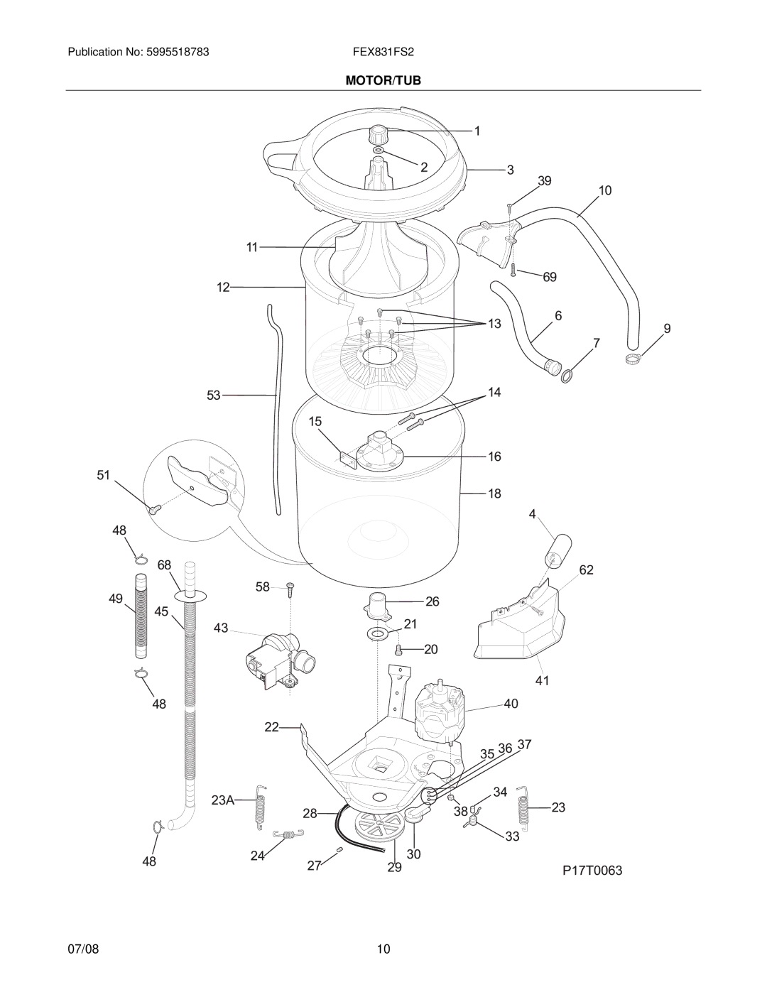 Electrolux FEX831F installation instructions Motor/Tub 