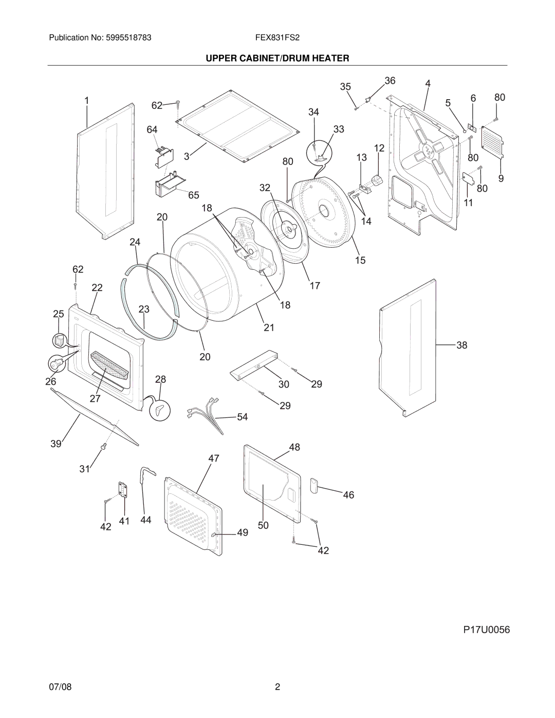 Electrolux FEX831F installation instructions Upper CABINET/DRUM Heater 