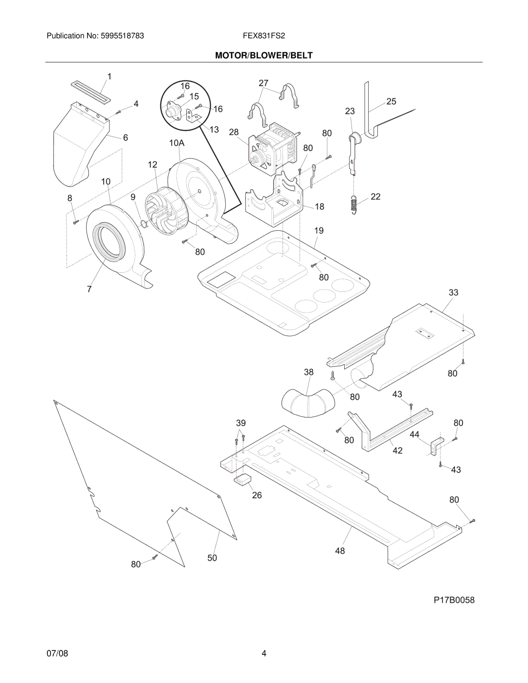 Electrolux FEX831F installation instructions Motor/Blower/Belt 