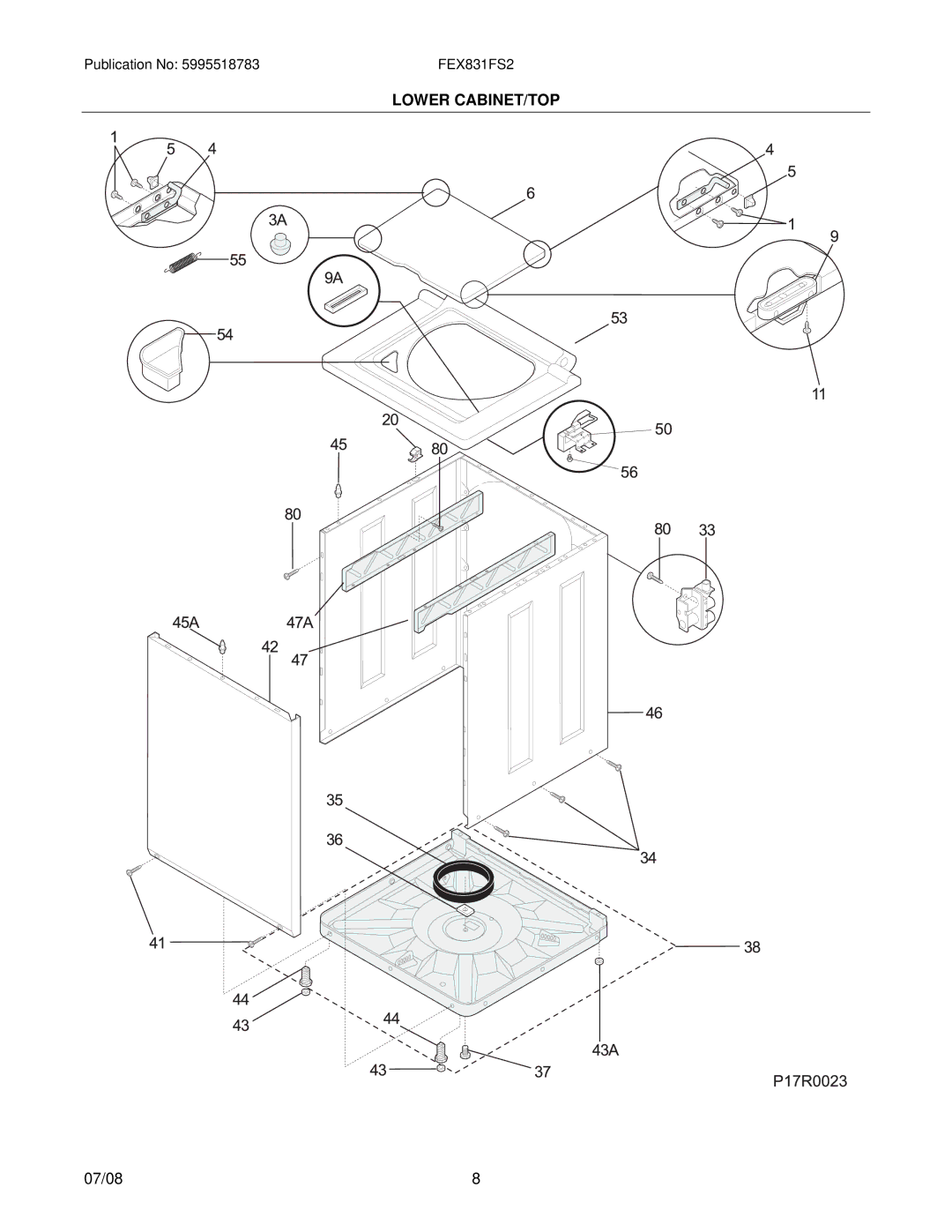 Electrolux FEX831F installation instructions Lower CABINET/TOP 