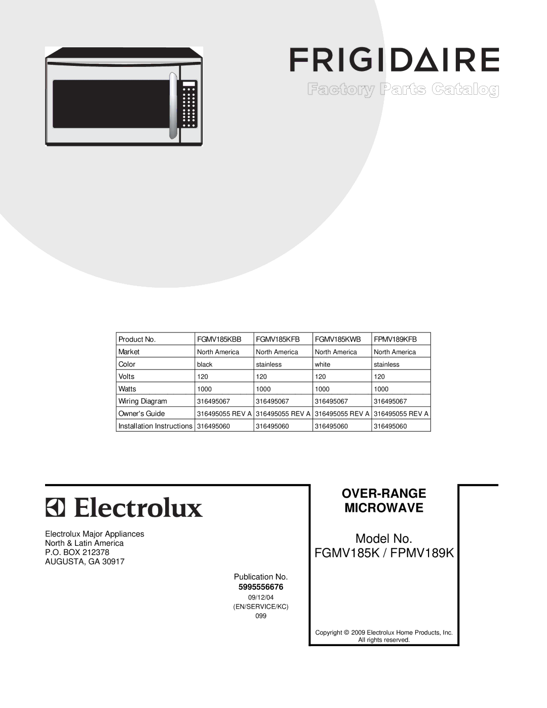 Electrolux installation instructions FGMV185KBB FGMV185KFB FGMV185KWB FPMV189KFB, Installation Instructions 