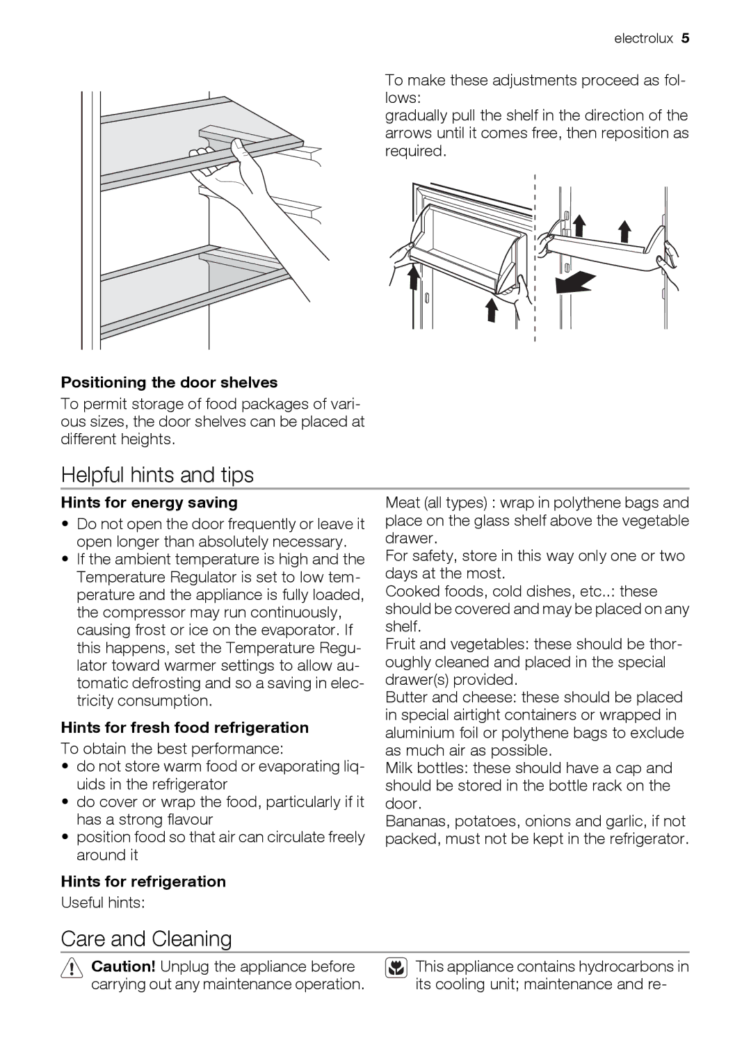 Electrolux FI2590FA user manual Helpful hints and tips, Care and Cleaning 