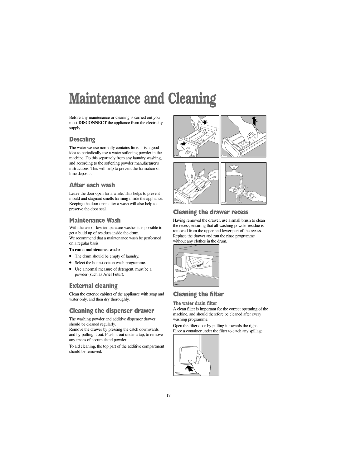 Electrolux FJD 1266 W, FJD 1666 W, FJD 1466 S, FJD 1466 W manual Maintenance and Cleaning 