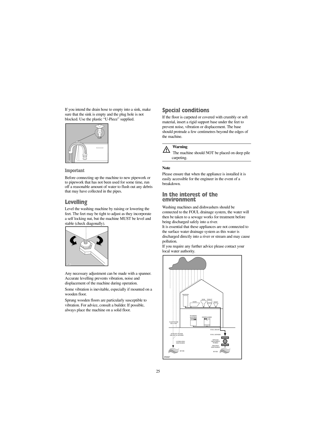 Electrolux FJD 1266 W, FJD 1666 W, FJD 1466 S, FJD 1466 W manual Levelling, Special conditions 