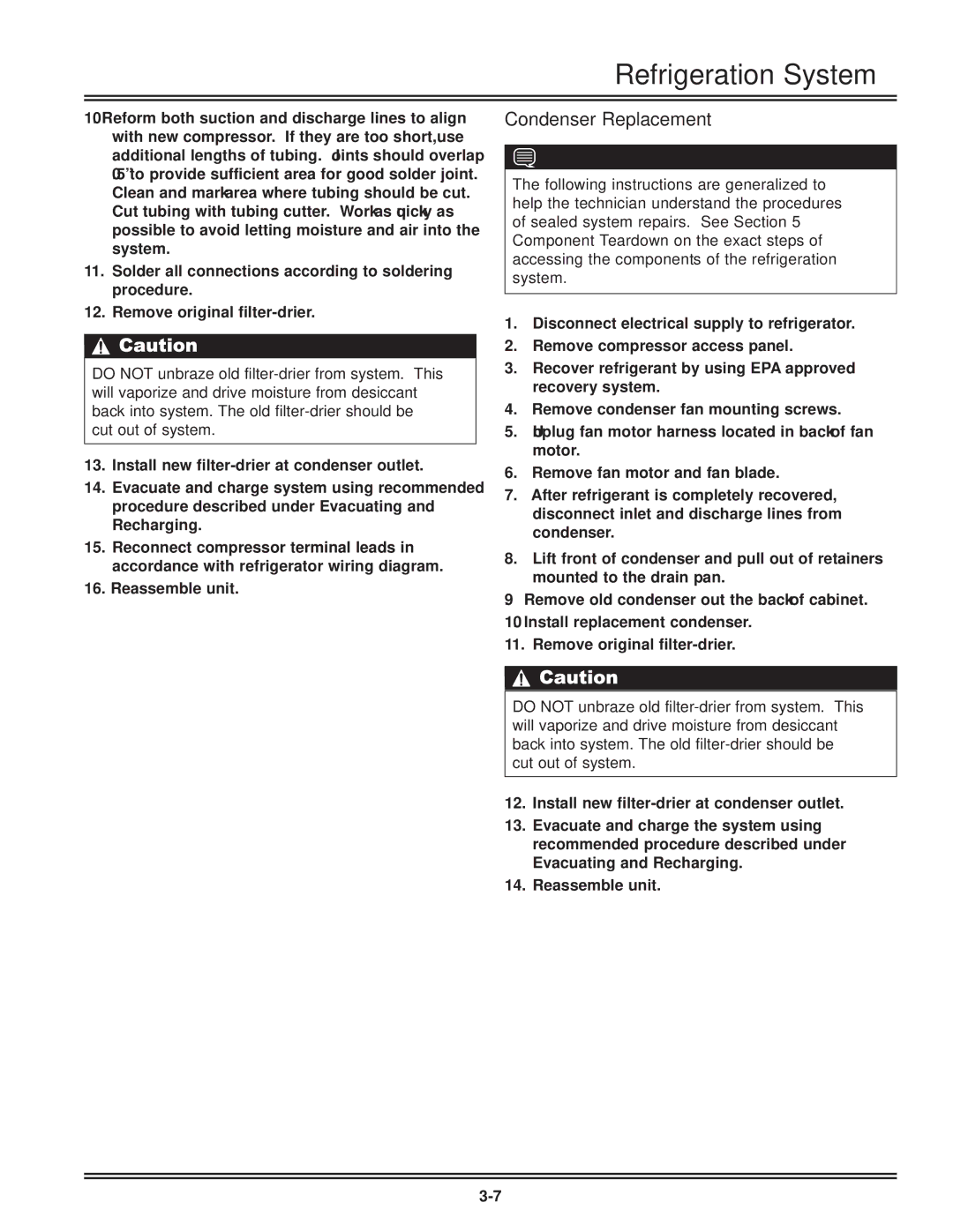 Electrolux FKCH17F7HW service manual Condenser Replacement 