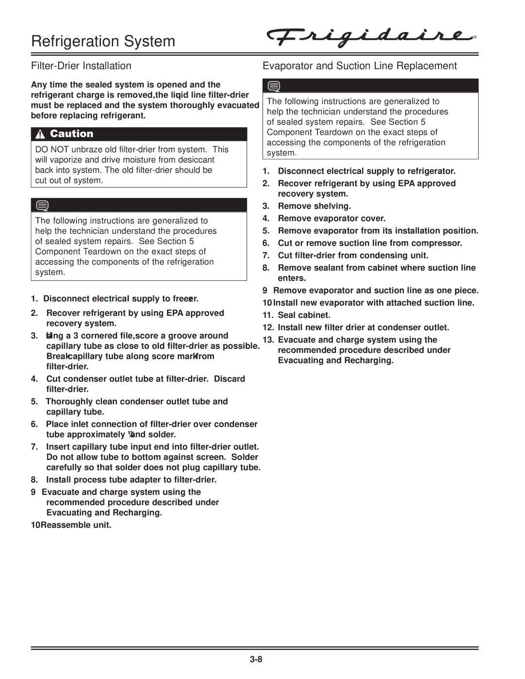 Electrolux FKCH17F7HW service manual Filter-Drier Installation, Evaporator and Suction Line Replacement 