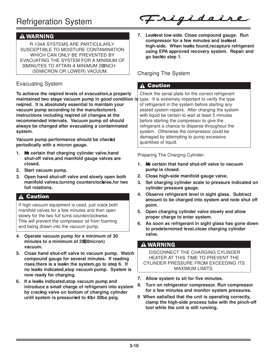 Electrolux FKCH17F7HW service manual Evacuating System, Charging The System 