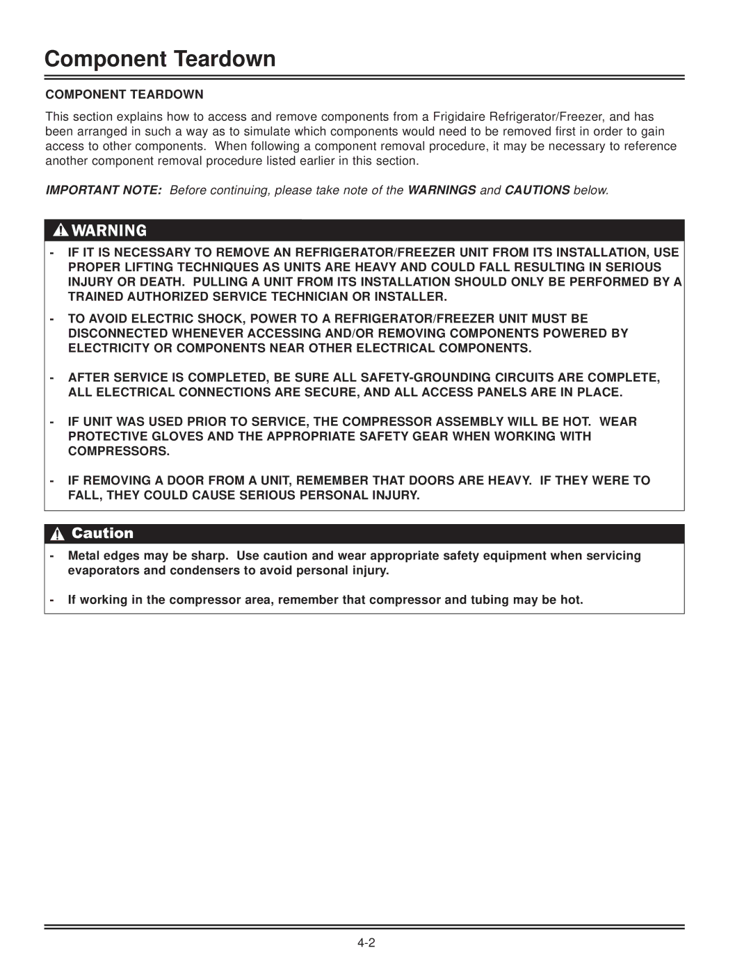 Electrolux FKCH17F7HW service manual Component Teardown 