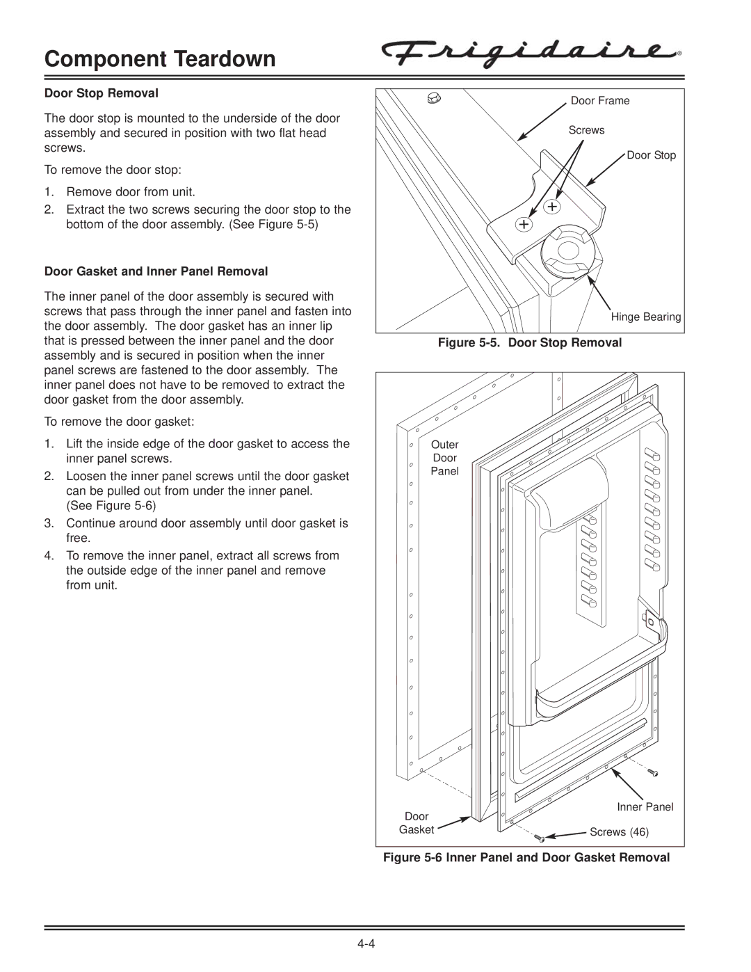 Electrolux FKCH17F7HW service manual Door Stop Removal, Door Gasket and Inner Panel Removal 