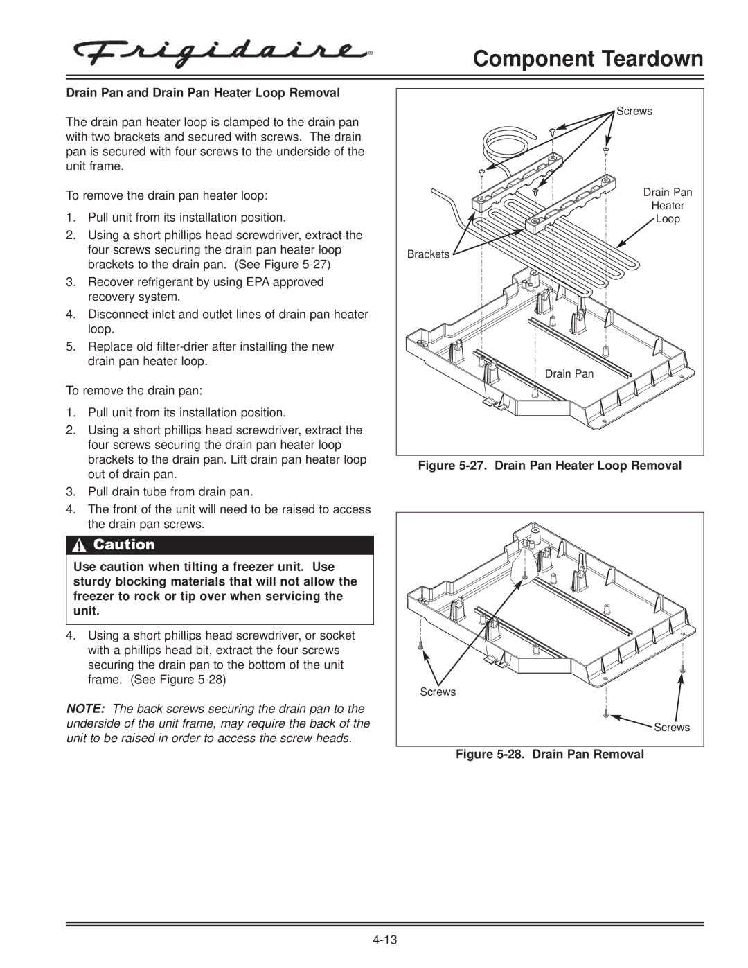 Electrolux FKCH17F7HW service manual Drain Pan and Drain Pan Heater Loop Removal 