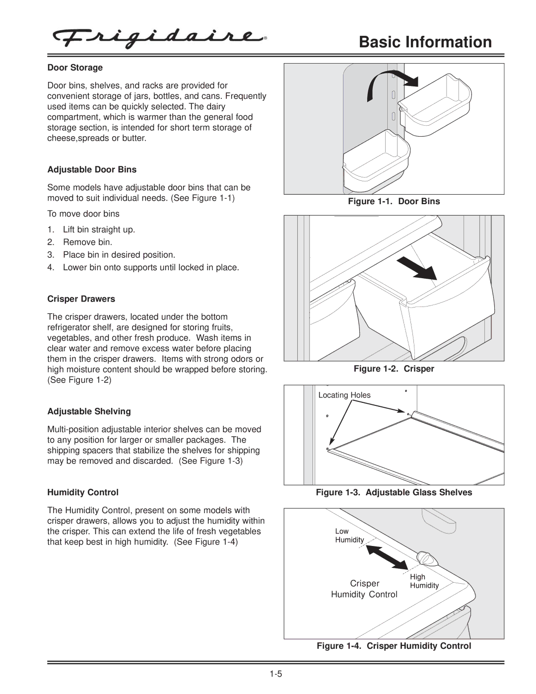 Electrolux FKCH17F7HW service manual Door Storage, Crisper Drawers, Adjustable Shelving, Humidity Control 