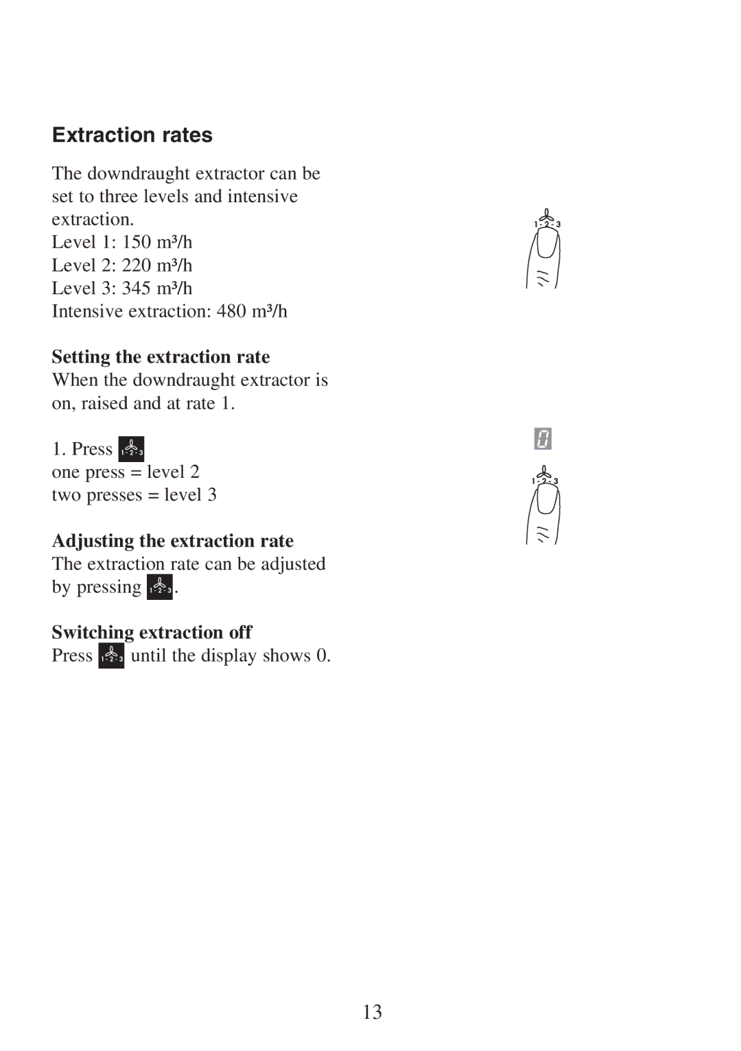 Electrolux FM 2500DD-A manual Extraction rates, Setting the extraction rate 