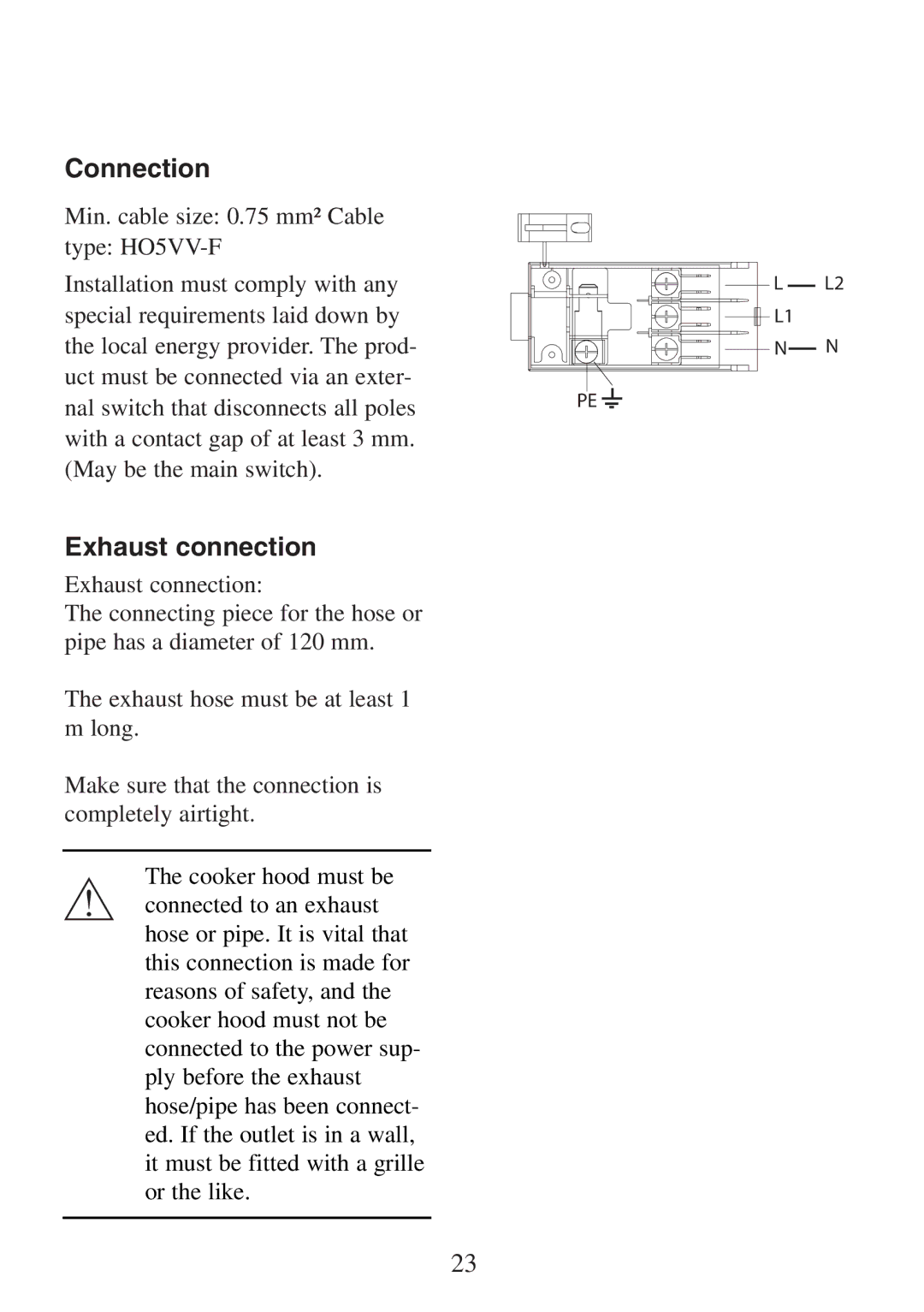 Electrolux FM 2500DD-A manual Connection, Exhaust connection 