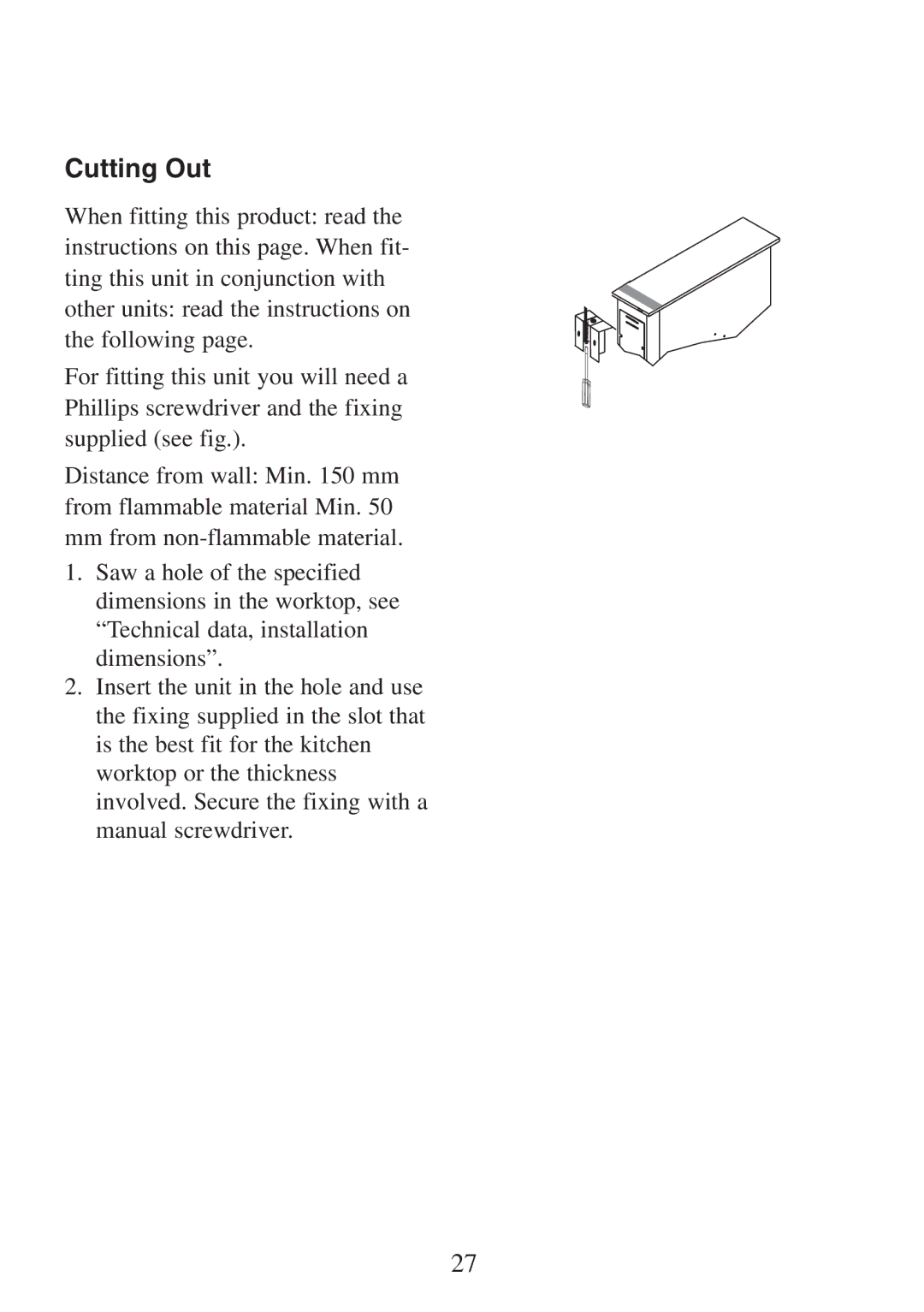 Electrolux FM 2500DD-A manual Cutting Out 