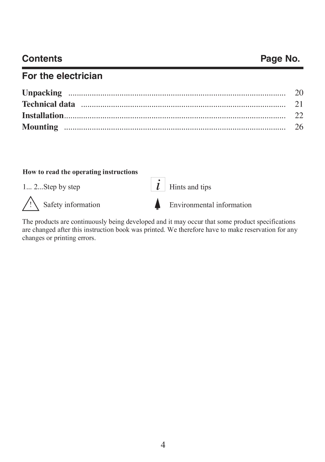 Electrolux FM 2500DD-A manual Contents For the electrician 