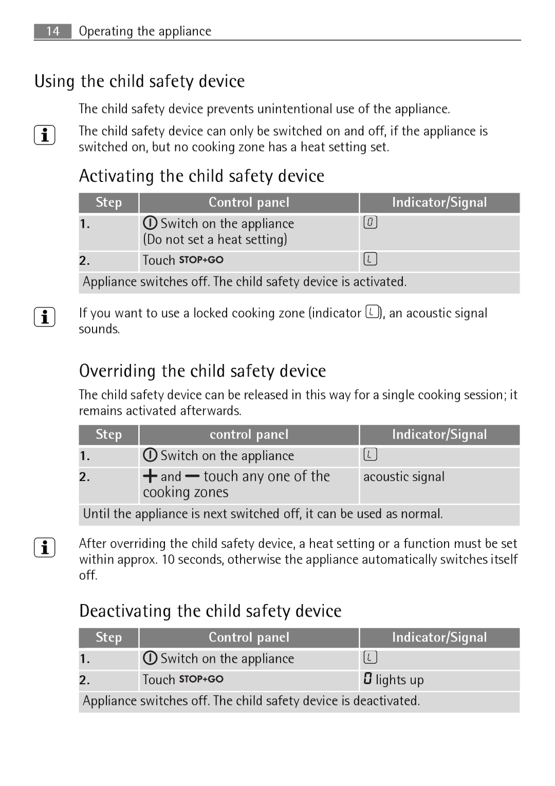 Electrolux FM 7803 K-AN user manual Using the child safety device, Activating the child safety device, Step Control panel 