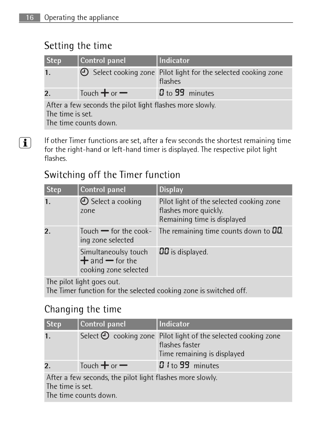 Electrolux FM 7803 K-AN user manual Setting the time, Switching off the Timer function, Changing the time 