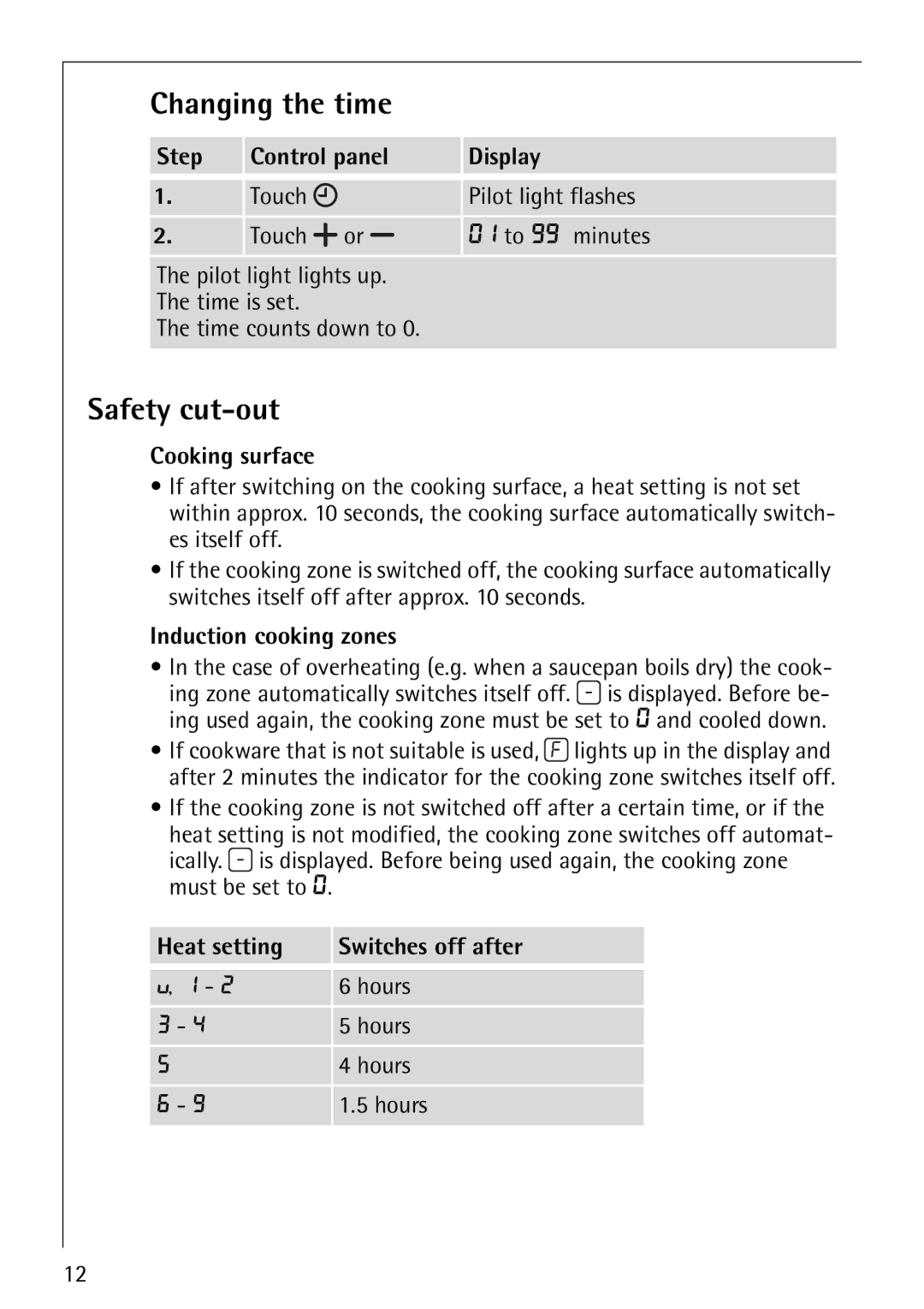 Electrolux FM4863-an manual Changing the time, Safety cut-out, Cooking surface, Induction cooking zones 