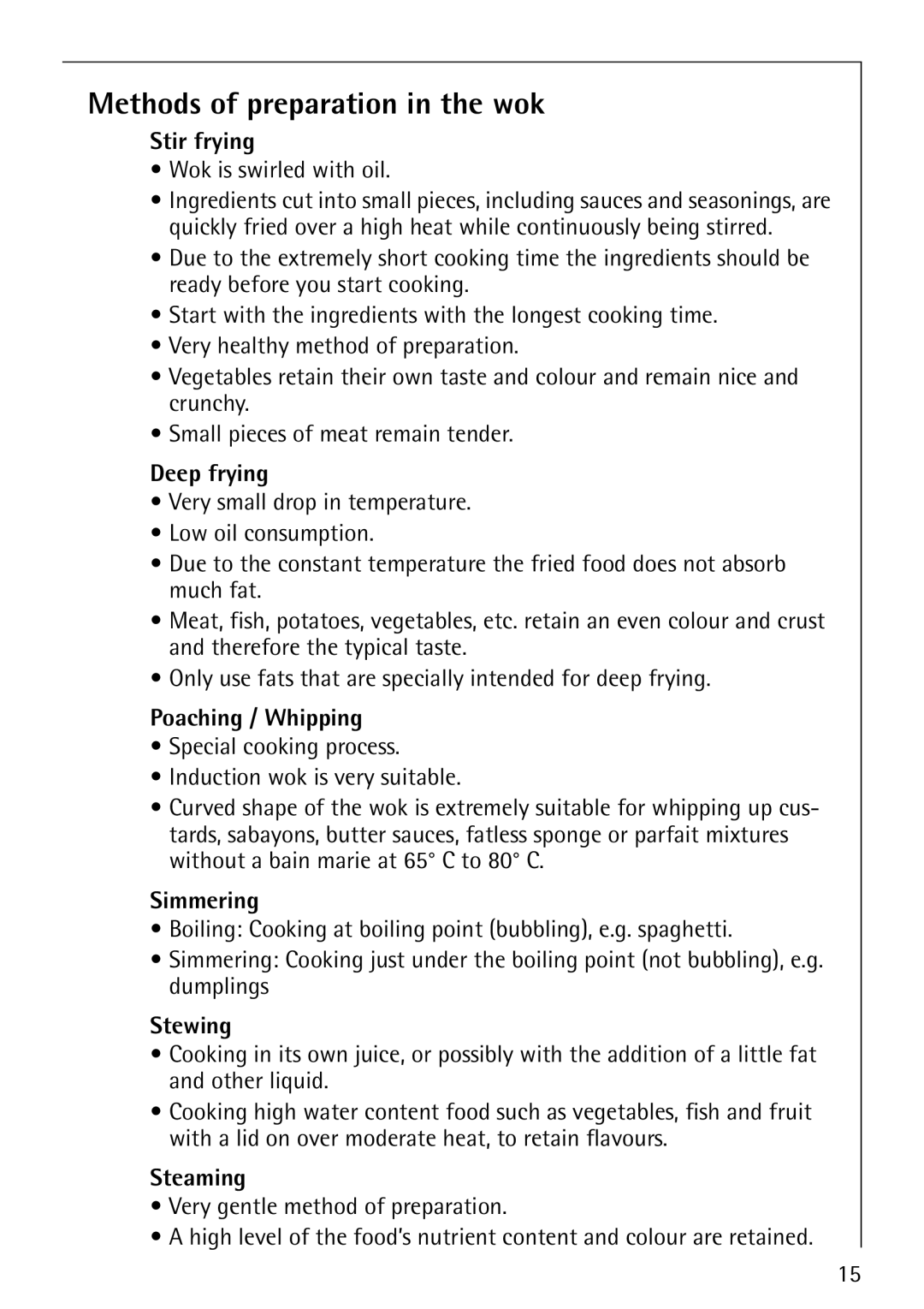 Electrolux FM4863-an manual Methods of preparation in the wok 