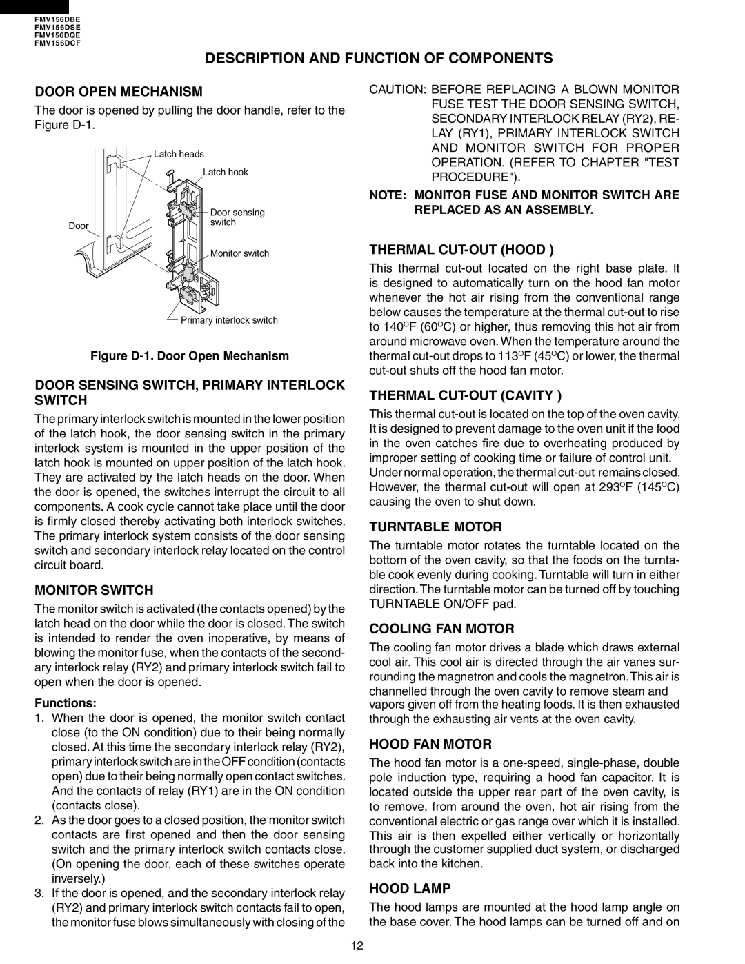 Electrolux FMV156DBE service manual Description and Function of Components, Functions 