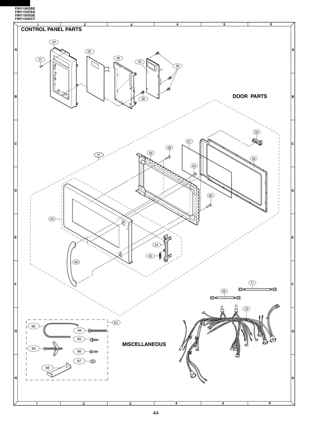 Electrolux FMV156DBE service manual Control Panel Parts Door Parts Miscellaneous 