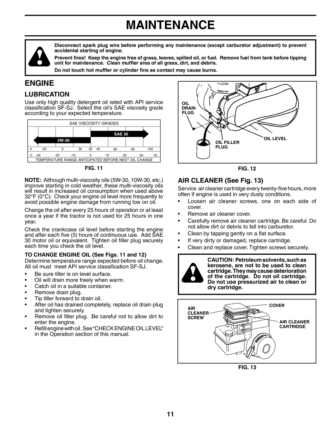 Electrolux FN620K owner manual Engine, AIR Cleaner See Fig 