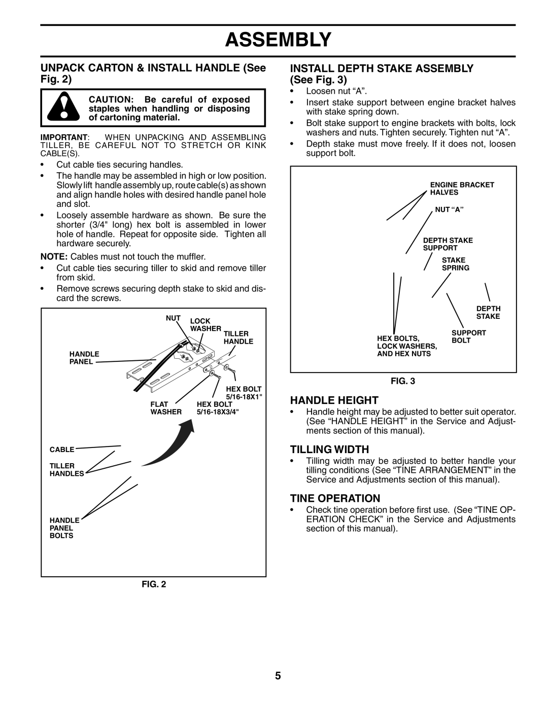 Electrolux FN620K owner manual Unpack Carton & Install Handle See Fig, Install Depth Stake Assembly See Fig, Handle Height 