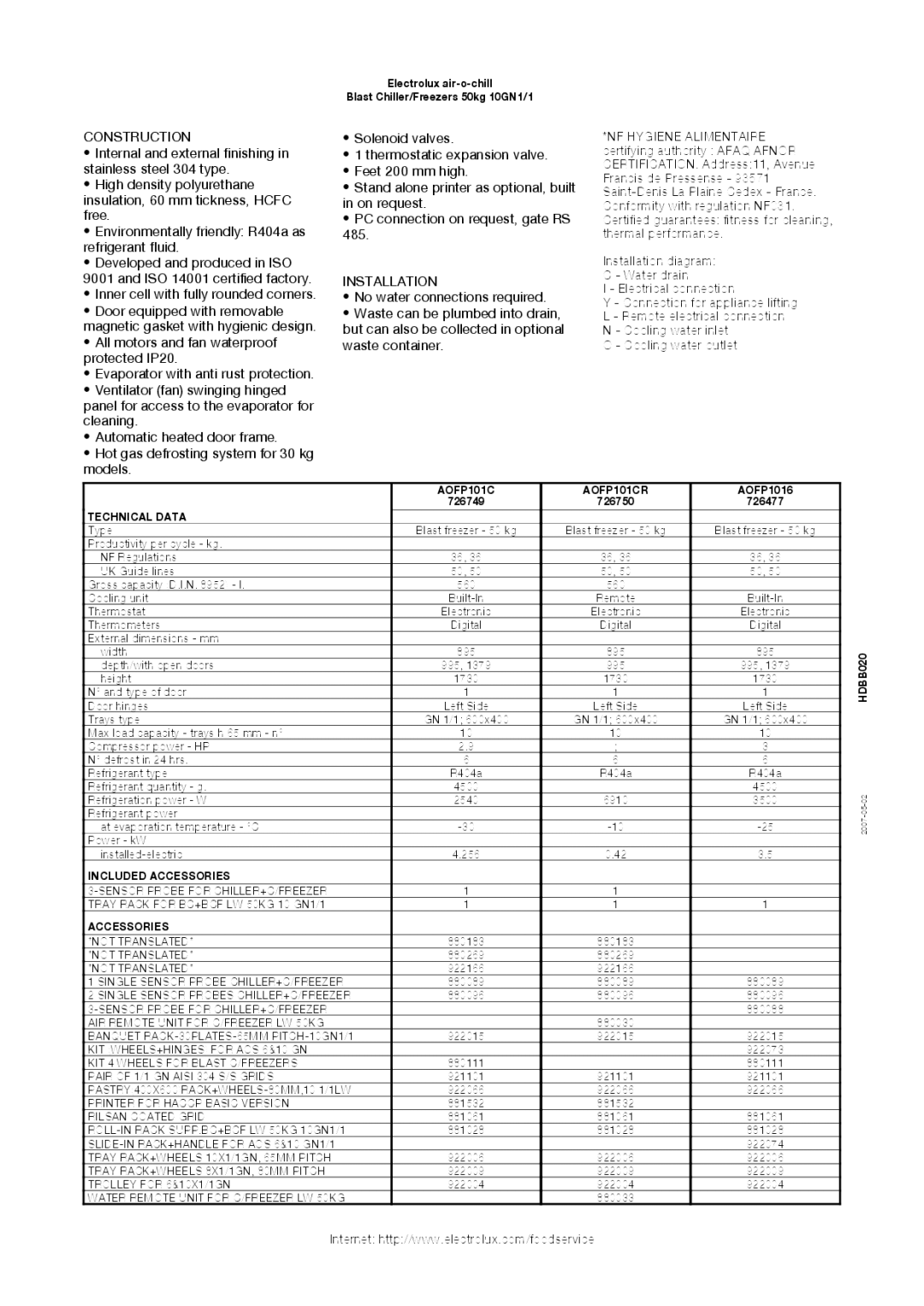 Electrolux Freezer manual Construction, Installation 