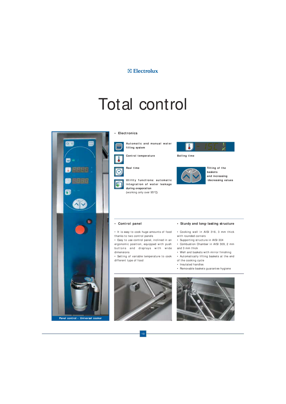 Electrolux Fryer manual Total control, Electronics, Control panel 