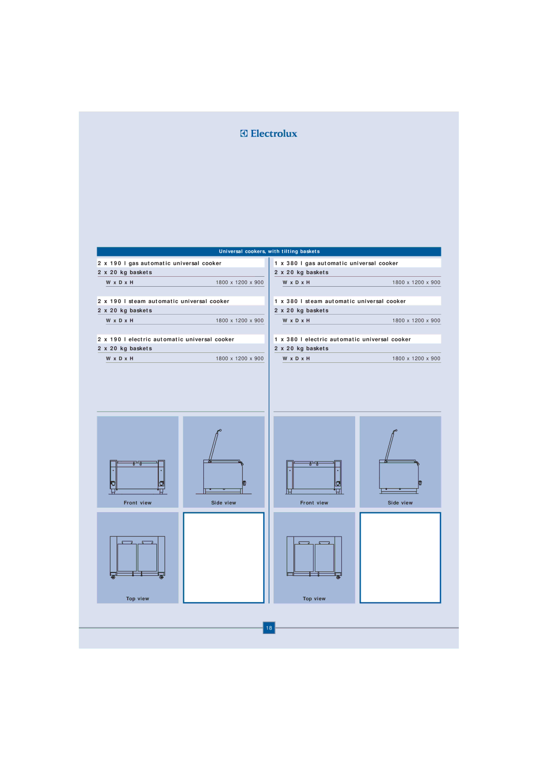 Electrolux Fryer manual D x H 1800 x 1200 x Front view 