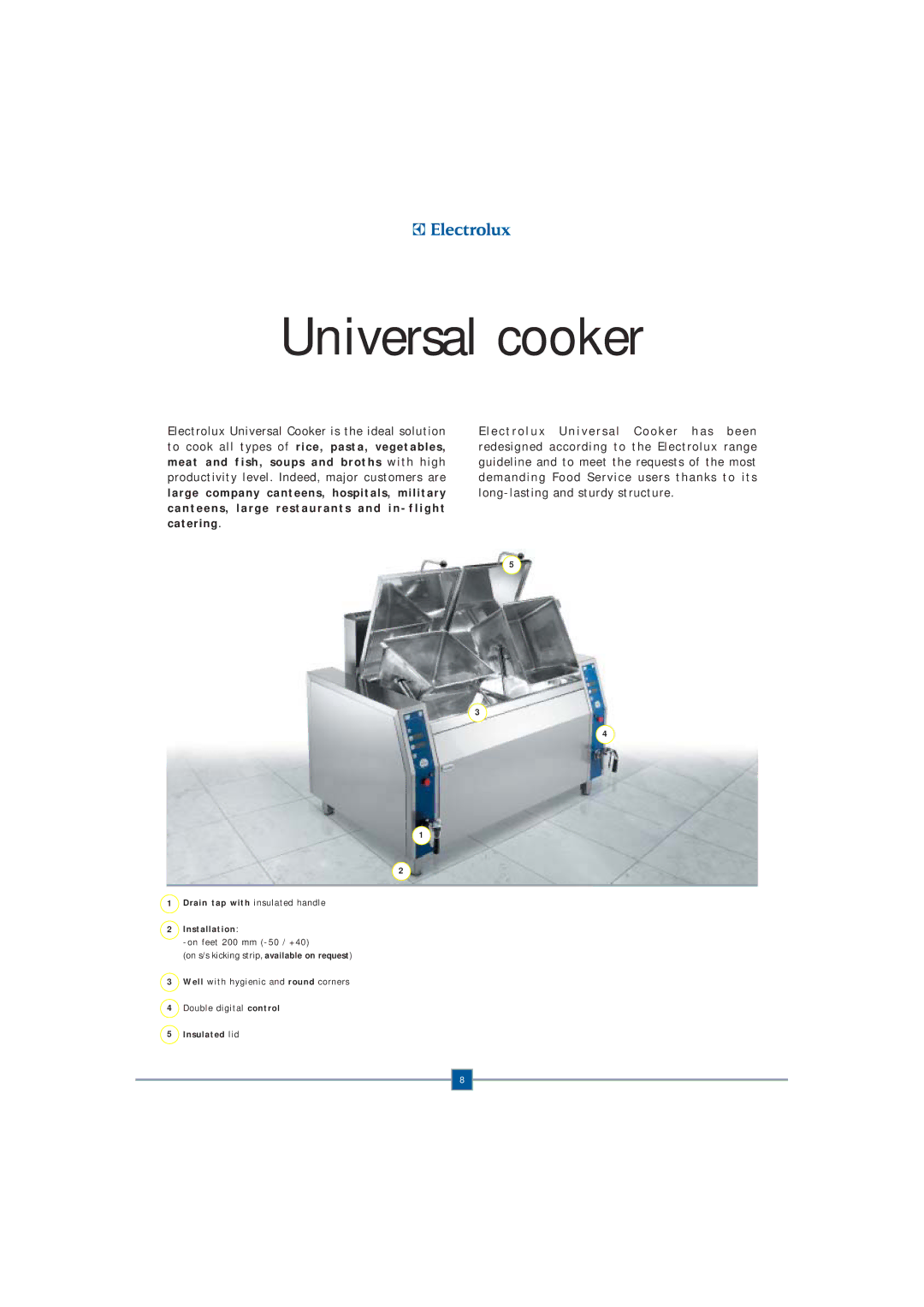 Electrolux Fryer manual Universal cooker, Installation, Insulated lid 