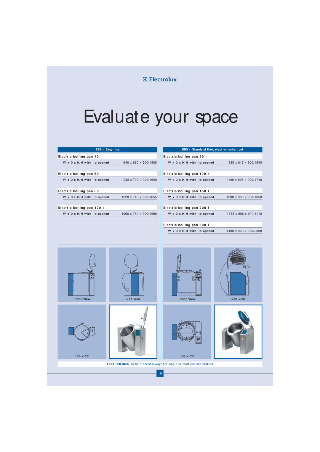 Electrolux Fryer manual Evaluate your space, EBE - Easy line, EBS - Standard line, electromechanical 