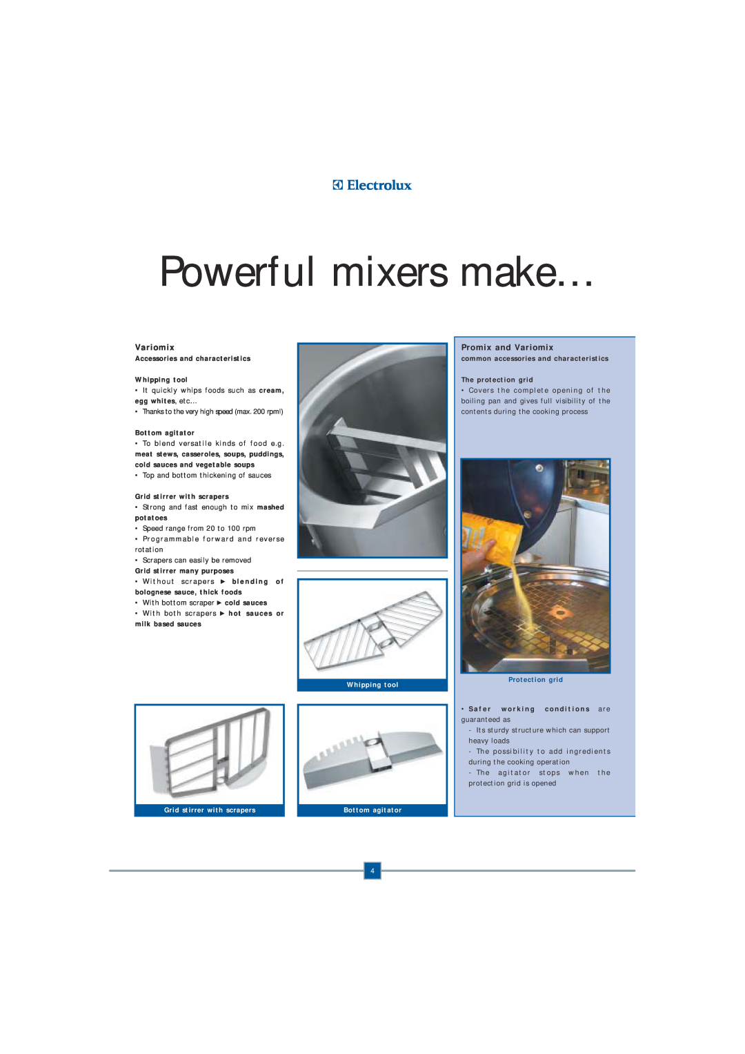 Electrolux Fryer manual Powerful mixers make…, Promix and Variomix, Accessories and characteristics Whipping tool 