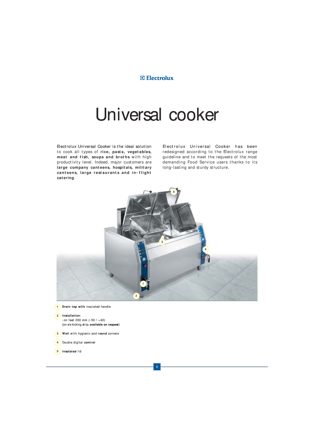 Electrolux Fryer manual Universal cooker, Installation, Insulated lid 