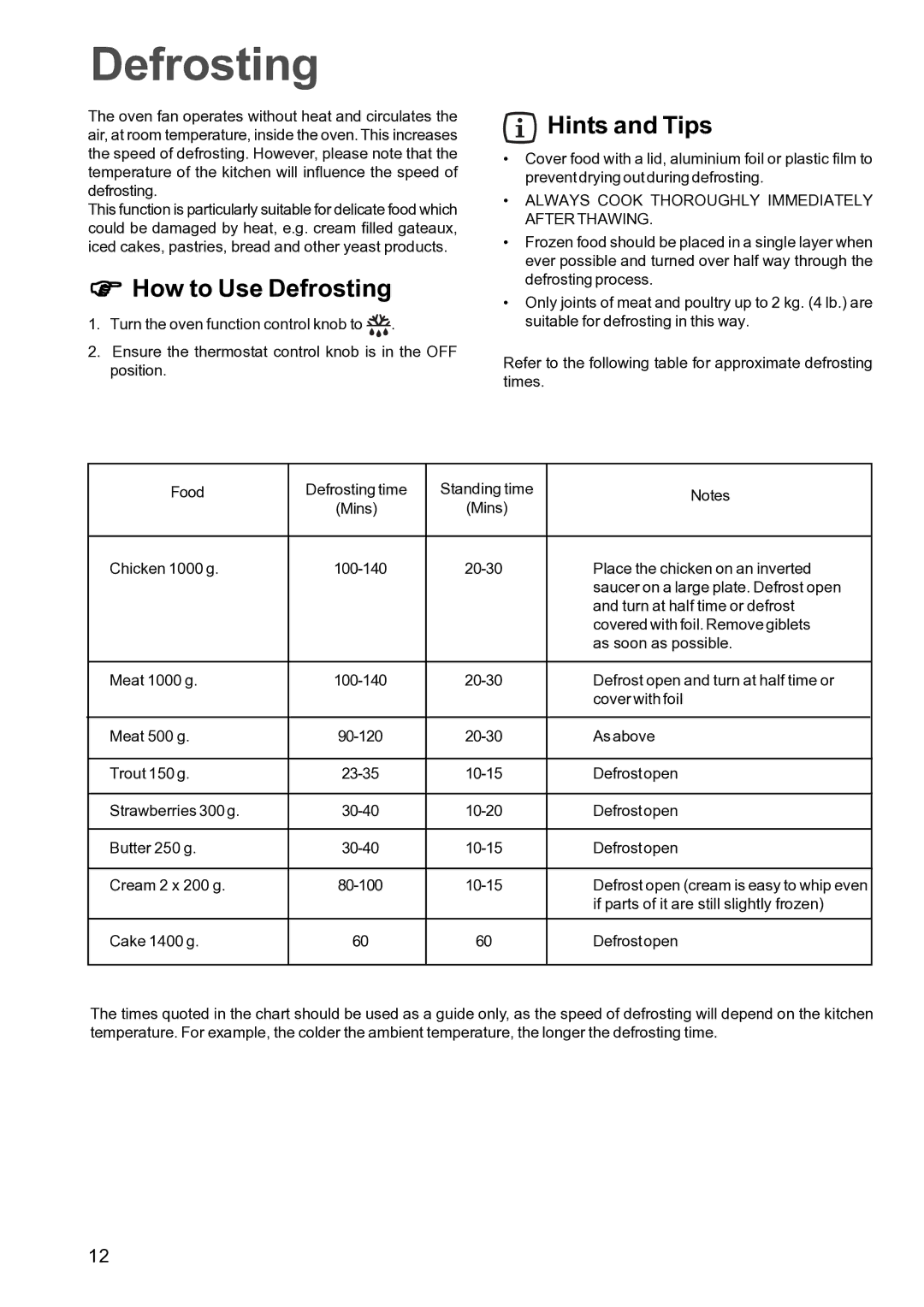 Electrolux FSF 650 manual How to Use Defrosting 