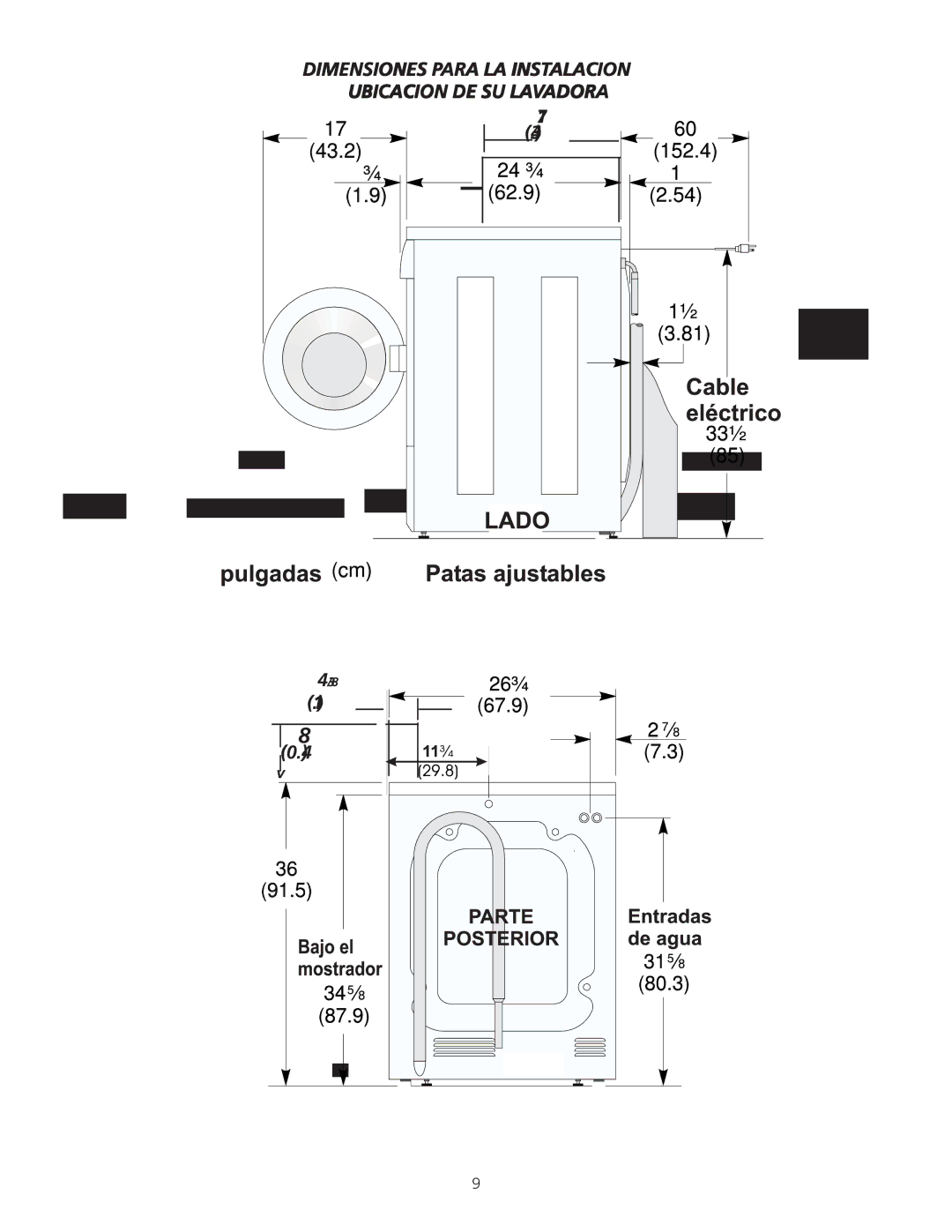 Electrolux Full Size Tumble Action Washer Dimensiones Para LA Instalacion Ubicacion DE SU Lavadora 