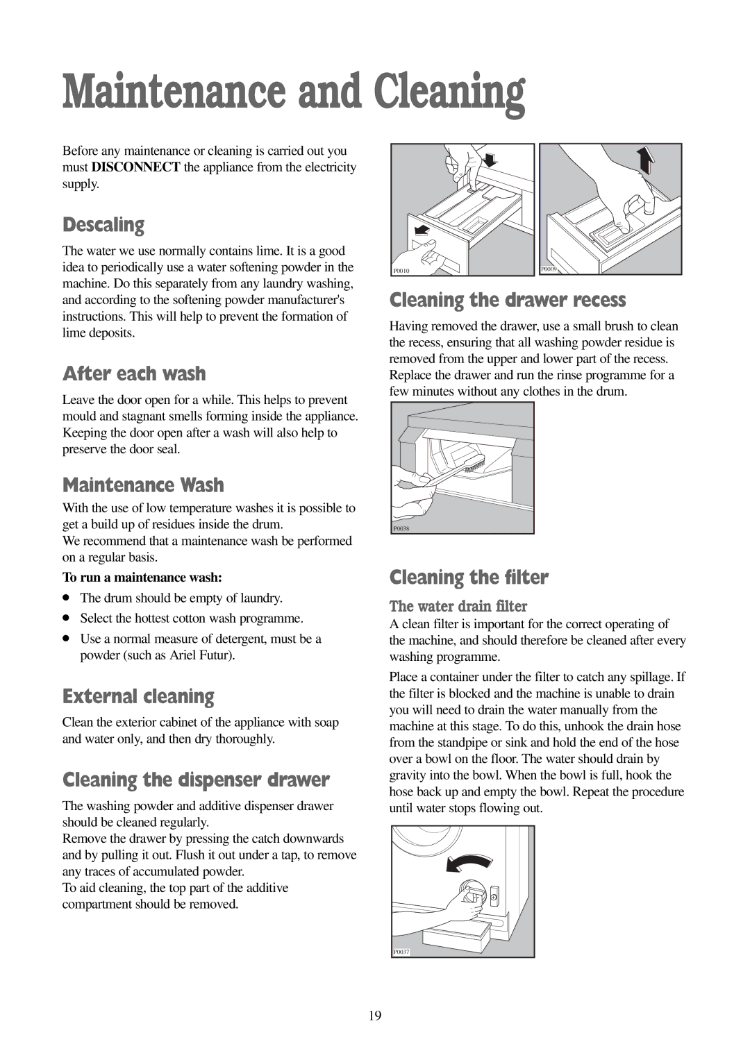 Electrolux FWD 1210 manual Maintenance and Cleaning 