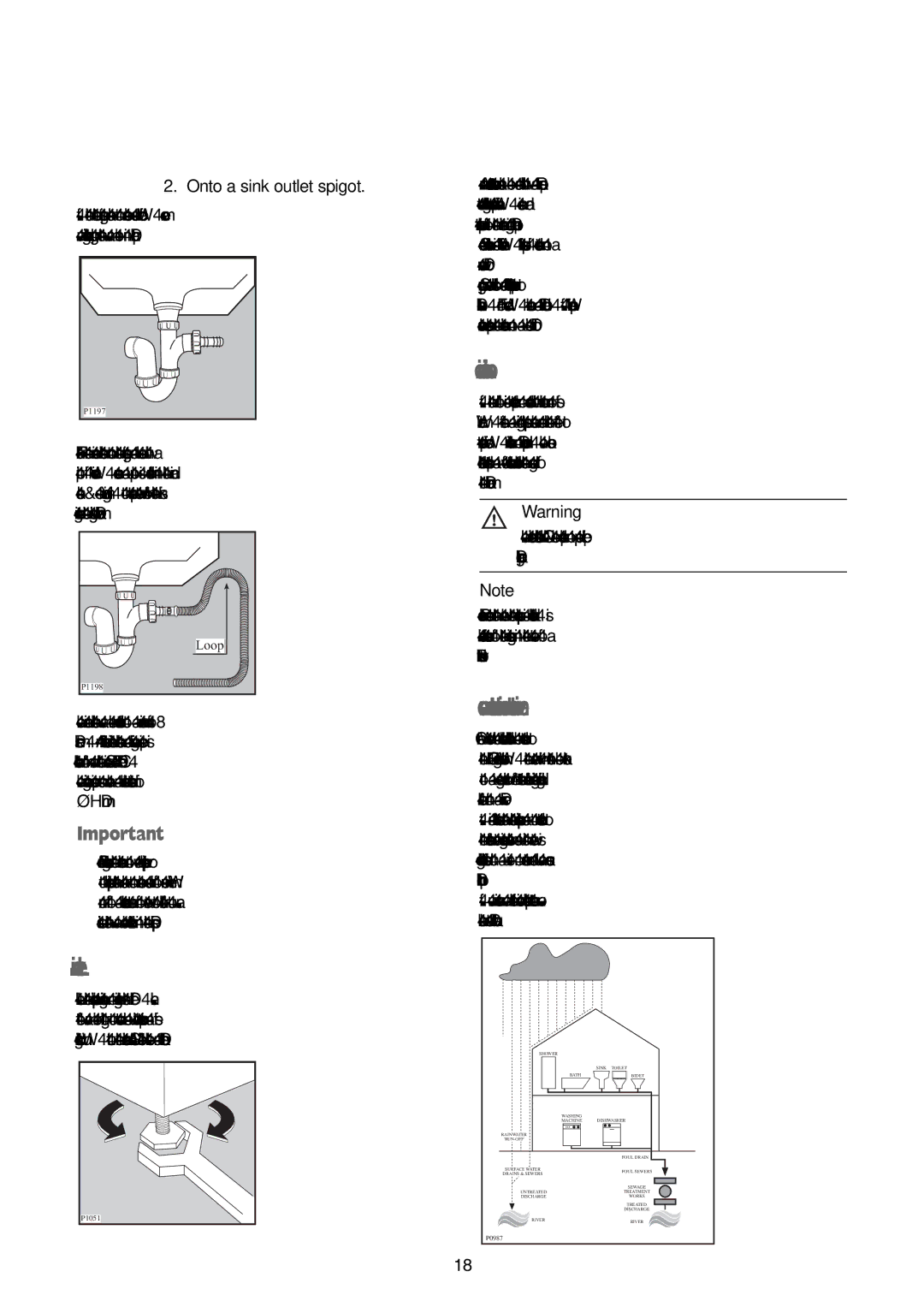 Electrolux FWM 1010 manual Levelling, Special conditions, Interest of the environment, Onto a sink outlet spigot 