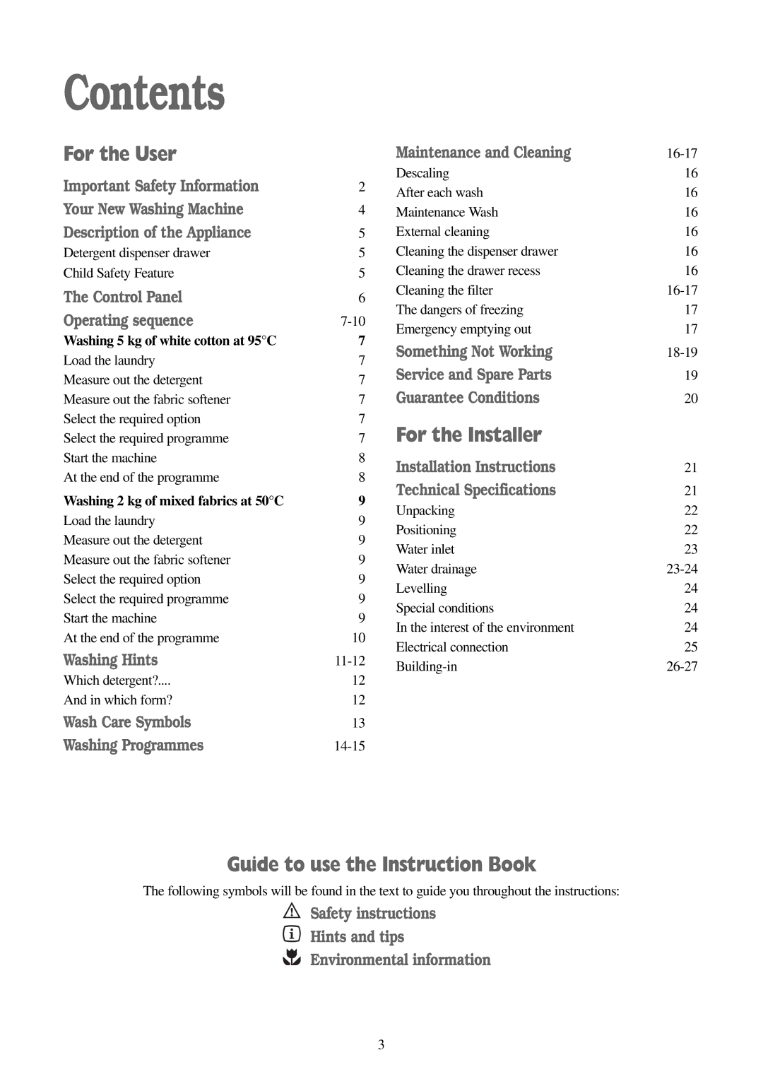 Electrolux FWM 1010 manual Contents 