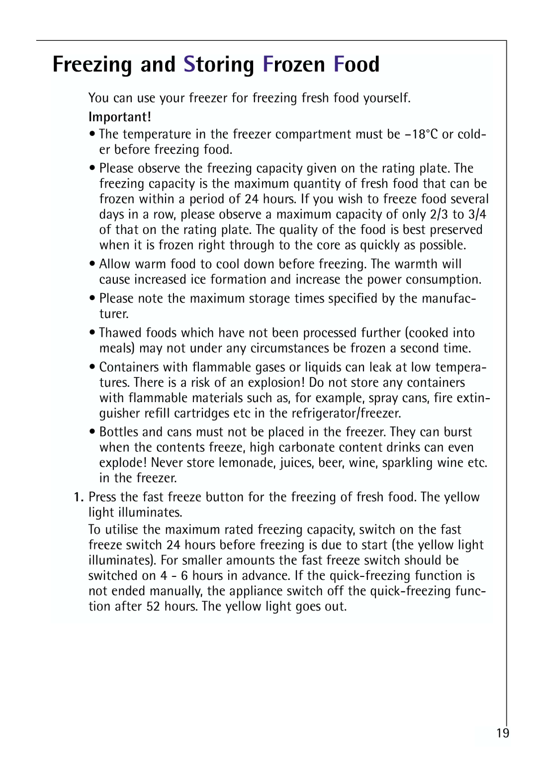 Electrolux G 78850-4 i operating instructions Freezing and Storing Frozen Food 