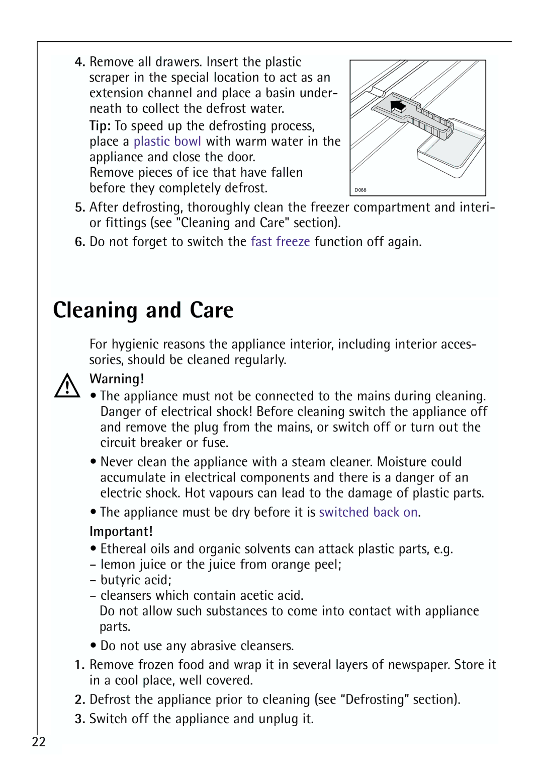 Electrolux G 78850-4 i operating instructions Cleaning and Care 