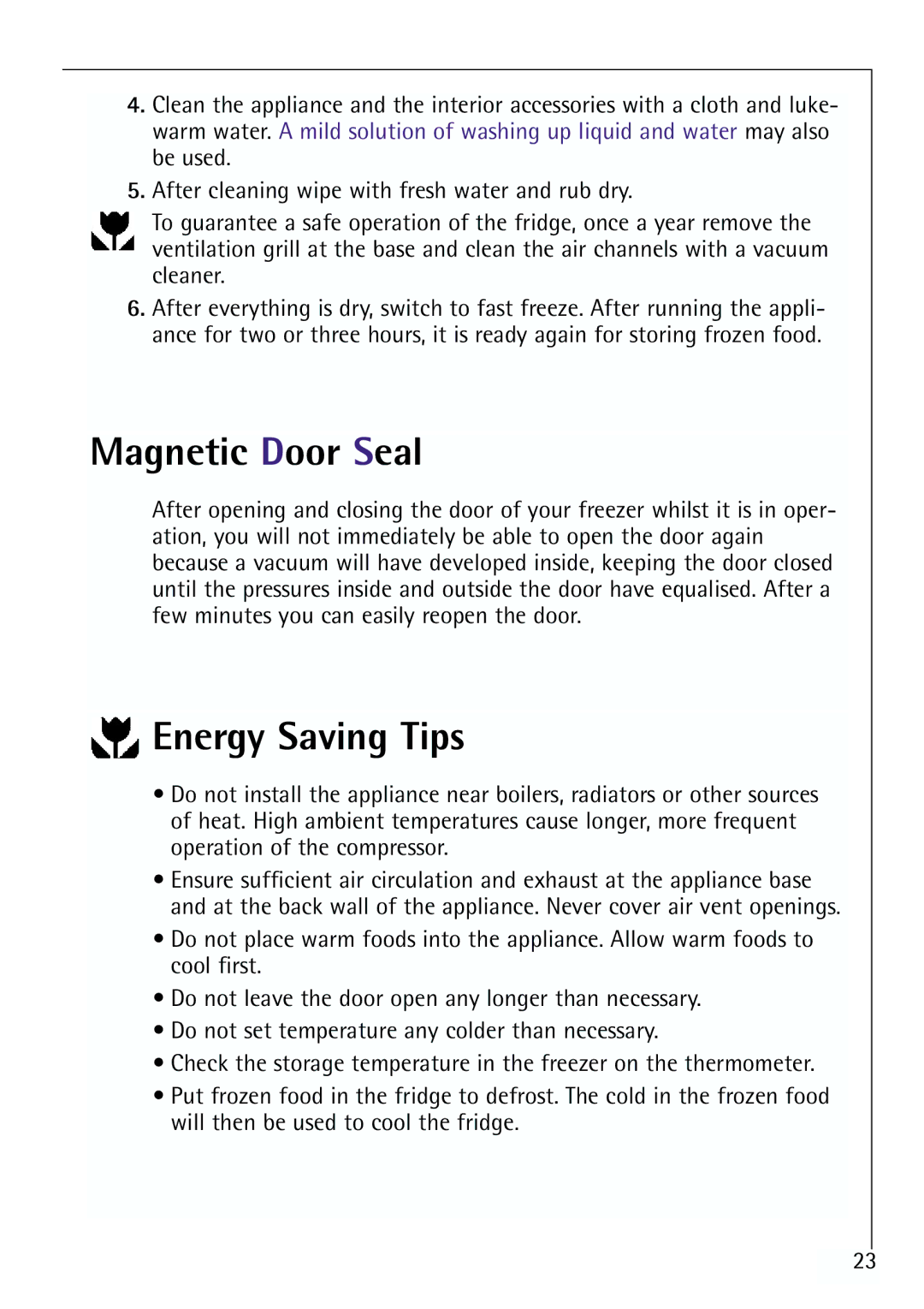 Electrolux G 78850-4 i operating instructions Magnetic Door Seal, Energy Saving Tips 